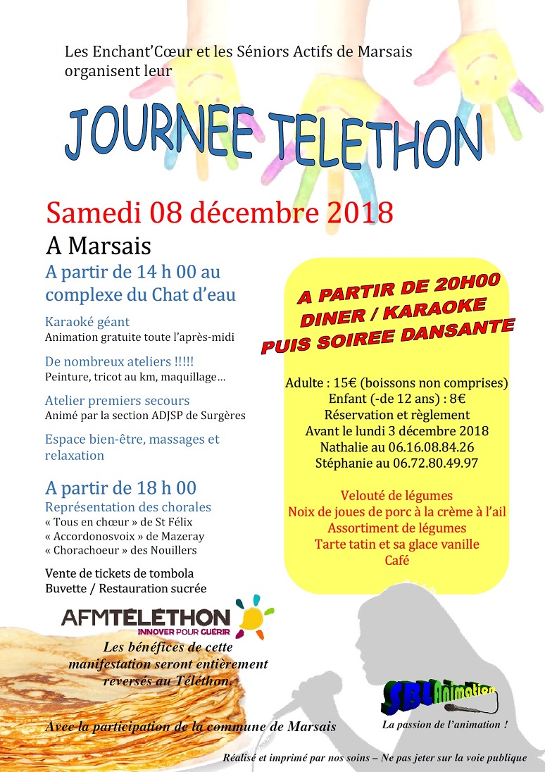 Soirée Téléthon à Marsais le 08/12/2018